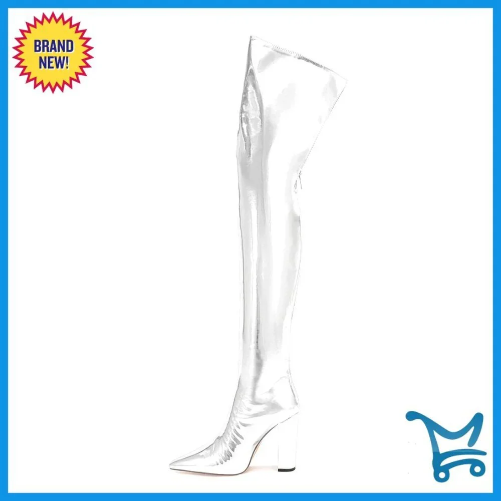 Women's Over the Knee Boots Chunky Heel Pointed Toe Side Zipper